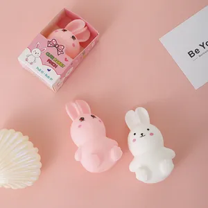 Cute rabbit squishy stress relief toy set in pink and white colors with decorative packaging
