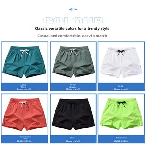 Detailed display of men's lightweight quick-dry sports shorts in six vibrant colors