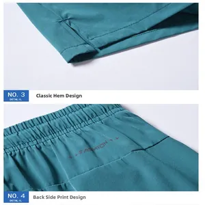 Detail view of men's quick-dry shorts with leg slits and fashion back print design.