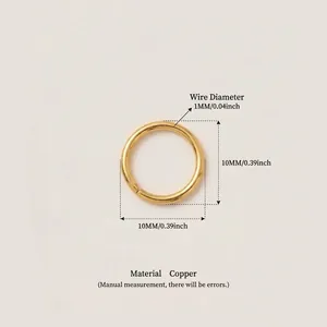Detailed product specification image of a 10mm gold plated copper ring with 1mm wire
