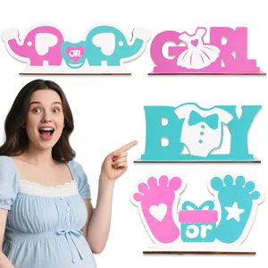 Gender Reveal Party Wooden Table Decoration Cute Elephant Footprint BOY GIRL Letter Desktop Ornament For Baby Shower Celebration