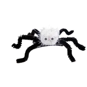 Halloween spider pet hair clip with googly eyes and black fuzzy legs on white background