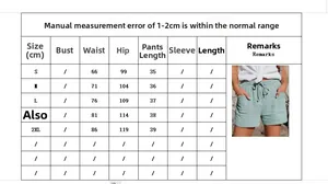 Tabella taglie shorts estivi donna vita alta con coulisse, misure vita e fianchi in cm