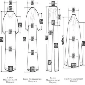 Comprehensive clothing size measurement guide for tops, dresses, and pants.