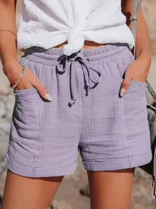Pantaloncini comodi lavanda a vita alta con coulisse e gamba larga per donna estivi