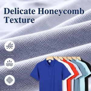 Summer thin breathable polo shirt for men with honeycomb texture fabric