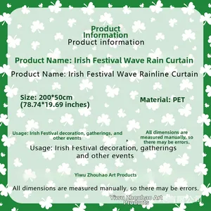 Fiche technique pour rideau de pluie vague de fête irlandaise en matériau PET vert
