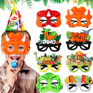 Cartoon Dinosaur Party Eyeglasses For Kids Birthday Party Favors Felt Dino Masks Fluorescent Eyewear For Boys Girls Celebration Decor