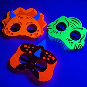 Glow in the dark fluorescent neon dinosaur party masks for kids birthday decorations set