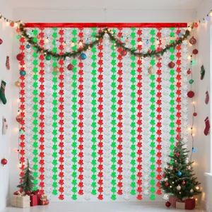Festive red green silver bell foil fringe curtain for Christmas background decoration
