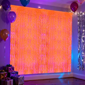 Tenda a frange ondulata arancione fluorescente da 2m per decorazione festa a tema neon