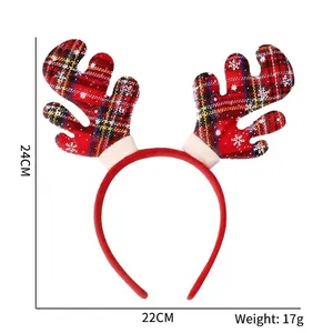 Festliches Stirnband mit Rentiergeweih in Rot-Kariert für Weihnachten, 24x22cm Variante