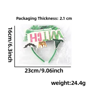 Detailed view showing the dimensions and weight of this Wicked Witch party headband.