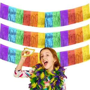 Regenbogen Metallfolie Fransen Vorhang Party Banner Decke Quaste Schlangen Karneval Geburtstag Hintergrund Dekoration Festliches Banner