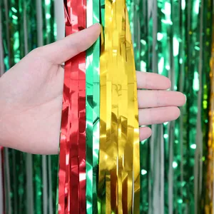 Red green gold tinsel fringe curtain for Christmas party decoration background