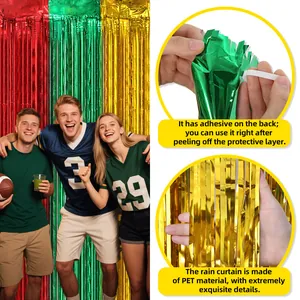 Red green and gold metallic tinsel rain curtain for Christmas and party backdrop
