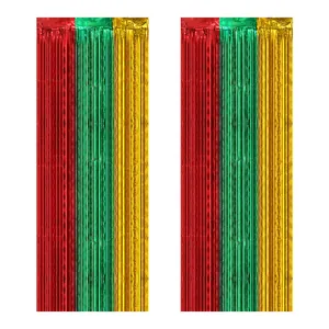 Red green gold Christmas fringe curtains for festive party background decoration