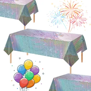 Holografische Laser Wellenmuster Party Tischdecke Wasserdicht Öldicht PET Rechteckige Tischdecke Geburtstag Hochzeit Feier