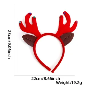 Rotes Plüsch-Rentier-Geweih-Stirnband für Weihnachten mit Glocken und Maßangaben
