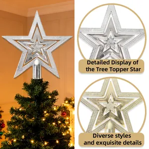 Detailed view showing the exquisite textures of gold and silver Christmas tree topper stars