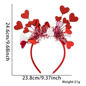 Detailed dimensions for the red glitter heart Valentine's headband, 24.6x23.8cm.