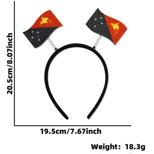 Detailed view of the Papua New Guinea flag headband showing 19.5x20.5cm size and 18.3g weight