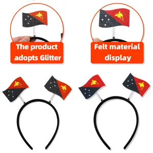 Detail view of Papua New Guinea flag headbands in glitter and felt materials.