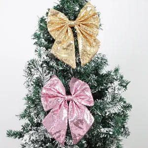 Fiocchi natalizi con paillettes oro e rosa per decorazioni per alberi fai da te e ornamenti
