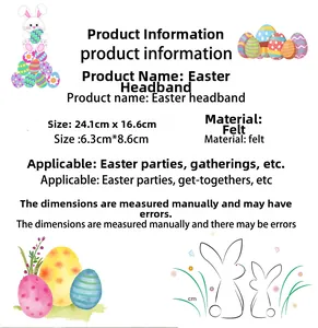 Detailed specification sheet for Easter headband with felt material and dimensions