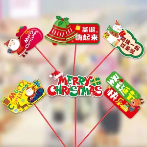 Detailed dimensions of Christmas paper handheld signs featuring Santa and reindeer.