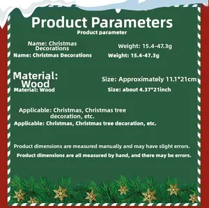 Specification chart for wooden Christmas star and snowflake hanging decorations.
