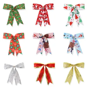 Handmade Christmas Ribbon Bow Decoration For Christmas Tree Ornament Polyester Glitter Bow Tie Holiday Gift Box Accessory