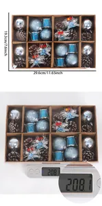 Weihnachtsschmuck-Set in Geschenkbox mit Maßen und Gewichtsangabe