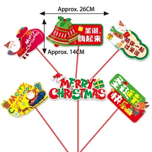 Cartoon Christmas paper handheld signs with Santa and Reindeer designs for parties
