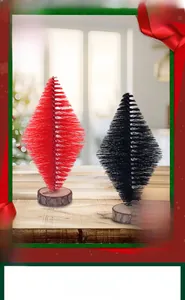 Mini sapins de Noël en forme de losange avec socle en bois pour décorations de fêtes