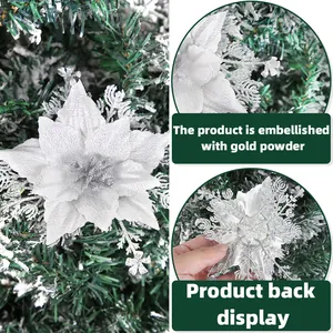16cm glitter artificial Christmas flower for Xmas tree decoration and holiday hanging.