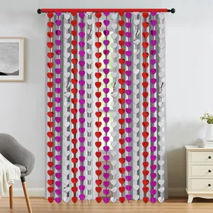 Tenda a frange in lamina a forma di cuore rossa, viola e argento per decorazioni
