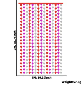 Specifiche tecniche per tenda a frange a forma di cuore con dimensioni e peso indicati