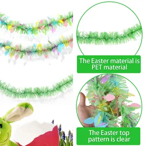2m green Easter tinsel garland with colorful egg shapes for festive home garden decoration