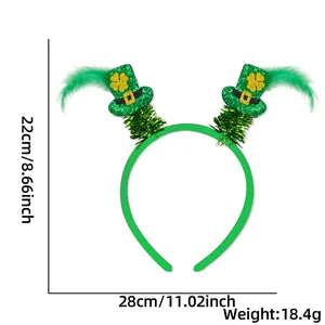 Green St. Patrick's Day shamrock hat headband with 22cm by 28cm size dimensions