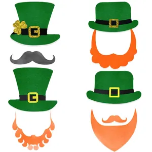 Kit festif d'accessoires photo Saint-Patrick avec chapeaux verts et barbes rousses