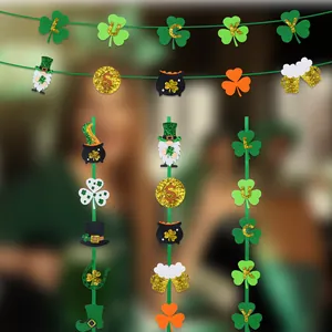 St. Patrick's Day Vilt Banner Klaver Kabouter Slingers Groen Goud Ierse Party Hangende Decoratie Benodigdheden