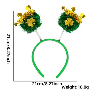 Green St. Patrick's Day headband with golden shamrocks and stars, 21cm size variant