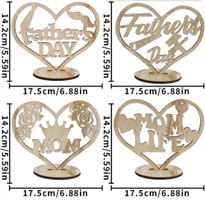 Detailed dimensions of heart-shaped wooden Mother's Day and Father's Day ornaments