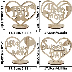 Product size details of wooden heart ornaments for Mother's and Father's Day gift.