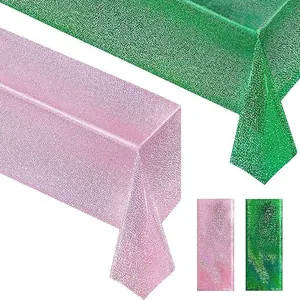 Shimmering pink and green rectangular tablecloths for Wicked themed party decorations