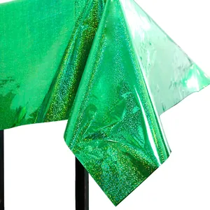 Vibrant shiny green holographic party tablecloth for themed celebrations and event decor