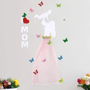 Mother's Day DIY Party Decoration Mother And Child Silhouette Door Wall Sticker Festive Mesh Skirt Heart Butterfly Decor