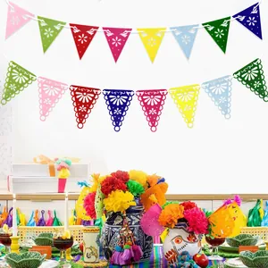 Mexican Papel Picado Banner Felt Colorful Garland Cinco De Mayo Day Of The Dead Party Decorations Hollow Out Bunting Banner For Festive Atmosphere Decor