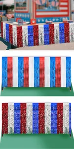 Patriotic Independence Day table skirt with red white and blue metallic fringe 75x275cm